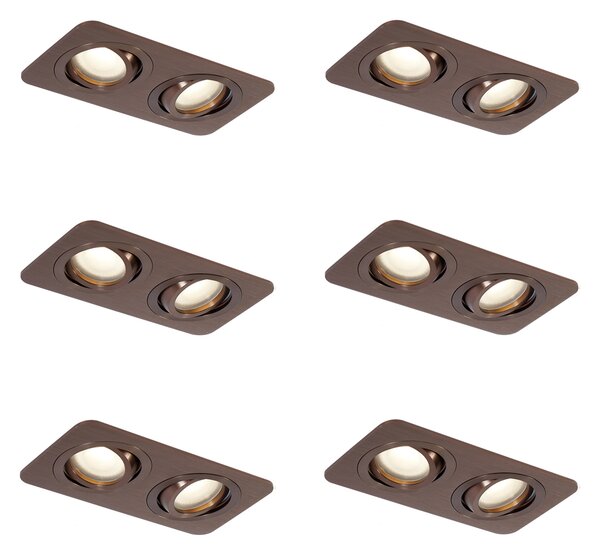 Set di 6 faretti da incasso arrotondati bronzo scuro GU10 50mm orientabili e inclinabili IP44 2 luci - Alberto