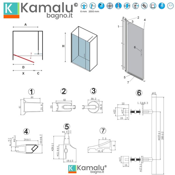 Kamalu porta doccia nero opaco 95 cm battente e anta fissa | ks5000n