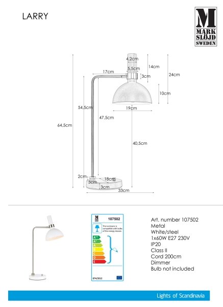 Markslöjd 107502 - Lampada da tavolo dimmerabile LARRY 1xE27/60W/230V