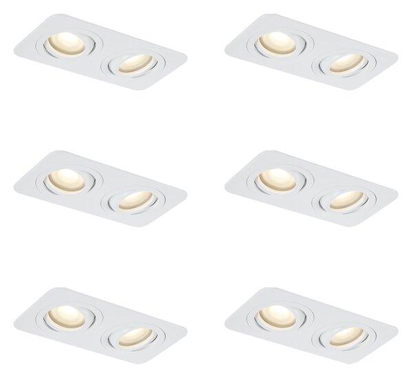 Set di 6 faretti da incasso arrotondati bianchi GU10 50mm orientabili e inclinabili IP44 2-luci - Alberto