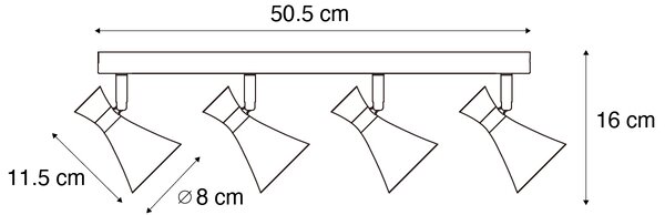 Plafoniera moderna nera a 4 luci orientabile e inclinabile - Triangle