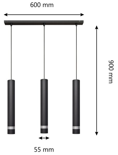 Lampadario LED a sospensione con filo TUBA 3xGU10/4,8W/230V nero/cromo