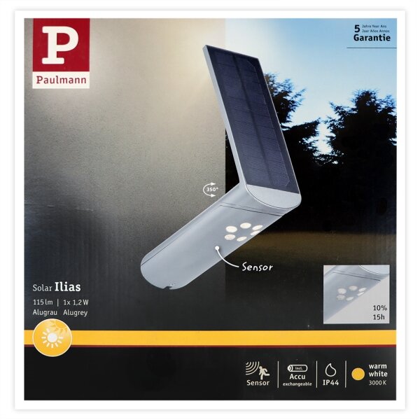 Paulmann 94261 - LED/1,2W IP44 Applique solare con sensore ILIAS 3,7V