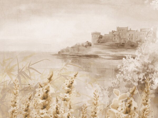 Carta da parati Pittura di un castello e di un lago, Carta da parati Natura, Carta da parati popolare, w08975v1 - Tapeko.it