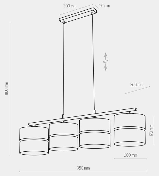 Lampadario su filo HILTON 4xE27/15W/230V ottone/nero