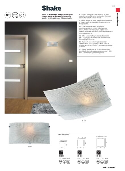 Redo 05-812 - Plafoniera SHAKE 1xE27/42W/230V 29,5x29,5 cm bianca