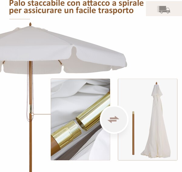 Outsunny Ombrellone da Giardino con Doppio Tettuccio, in Legno di Bambù e Poliestere, Ø325x250 cm, Crema|Aosom