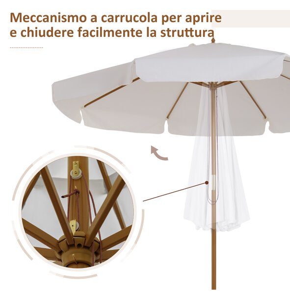 Outsunny Ombrellone da Giardino con Doppio Tettuccio, in Legno di Bambù e Poliestere, Ø325x250 cm, Crema|Aosom