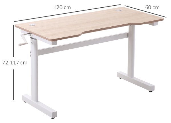 Vinsetto Scrivania Regolabile in Altezza con Regolazione Manuale a Manovella, 120x60x72-117cm, Bianco|Aosom