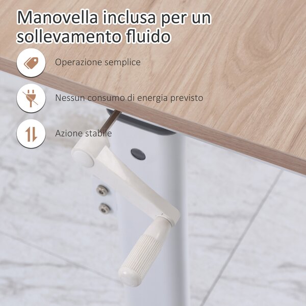 Vinsetto Scrivania Regolabile in Altezza con Regolazione Manuale a Manovella, 120x60x72-117cm, Bianco|Aosom