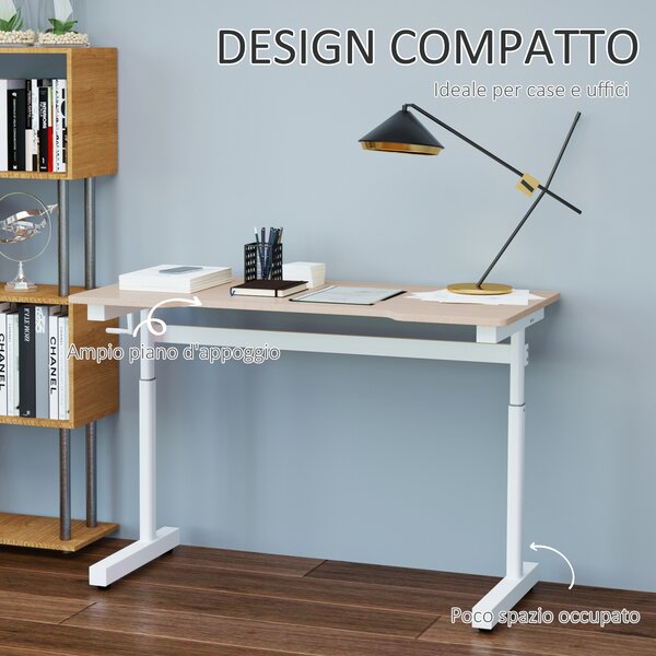 Vinsetto Scrivania Regolabile in Altezza con Regolazione Manuale a Manovella, 120x60x72-117cm, Bianco|Aosom
