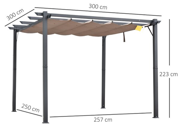 Outsunny Pergola da Giardino 3x3 m con Tettuccio Retrattile Anti UV e Telaio in Alluminio, Grigio|Aosom
