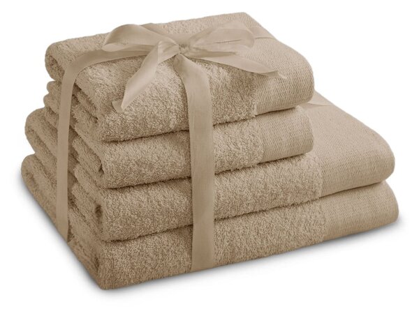 Set di asciugamani per viso e corpo tipo terry beige in cotone 4 pz Amari – Restilo