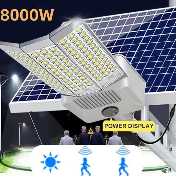 Lampione stradale a LED solare - 8000 W - 5 metri - Grado di protezione IP67 - Sensore di luminosità - Dimmerabile - Batteria al litio