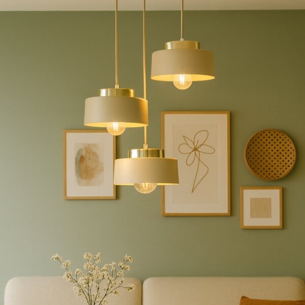 Lampadario a sospensione IGNIA 3xE27/60W/230V beige/oro