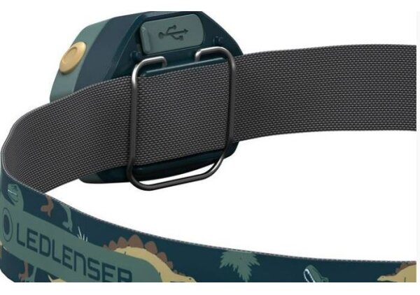 Ledlenser KIDLED4R DINO - Lampada frontale LED ricaricabile a intensità regolabile per bambini, IPX4, 40 lm, 18 h, verde