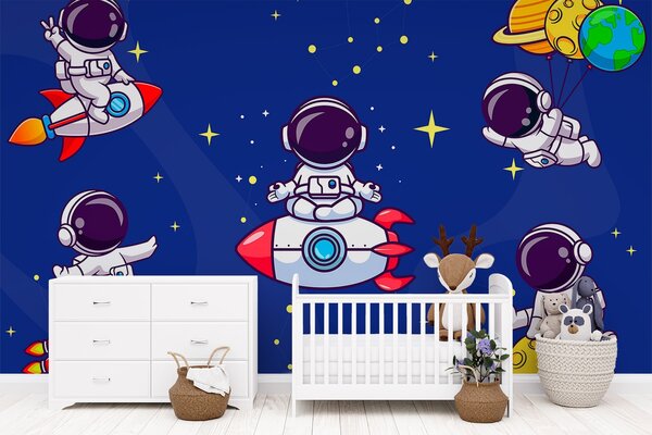Carta da parati Cartone animato astronauta nello spazio, Carta da parati Spazio, Carta da parati popolare, w03682 - Tapeko.it