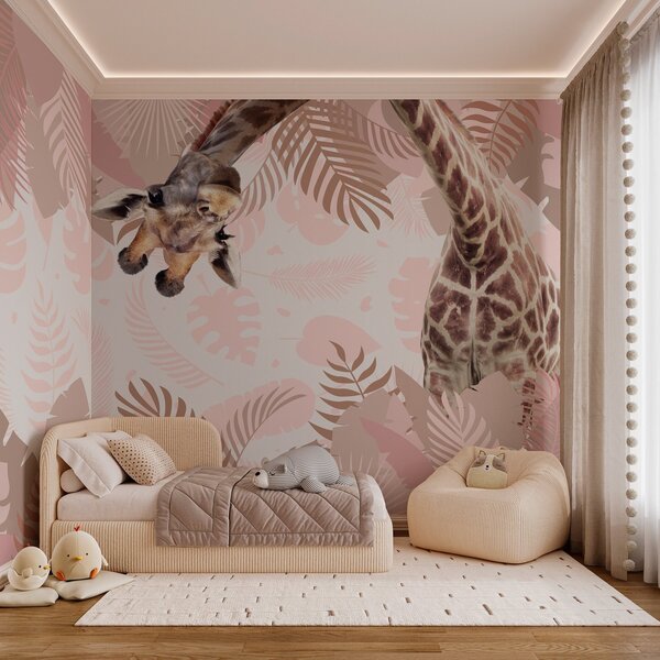 Carta da parati giraffa curiosa nella giungla, Carta da parati Animali, w03619 : Uwalls.it
