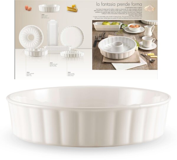 Stampo per Torta in Porcellana da Forno diametro 27xh7,5 cm Collezione Toscana lavabile in lavastoviglie porcellana Di Limoges Bianco Freddo