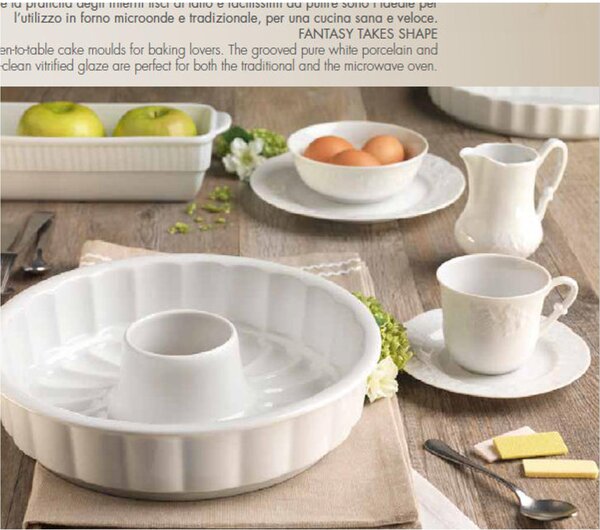 Stampo per Torta in Porcellana da Forno diametro 27xh7,5 cm Collezione Toscana lavabile in lavastoviglie porcellana Di Limoges Bianco Freddo