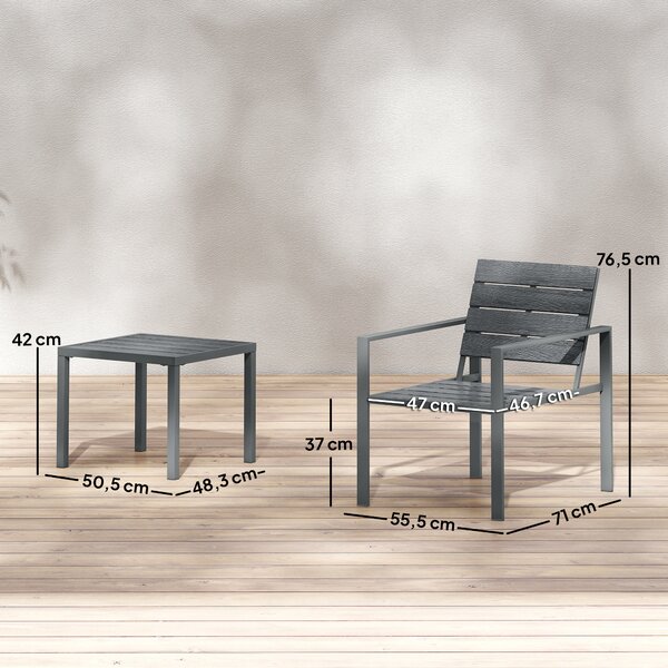 Outsunny Set da Bistrò Set da Giardino 3 Pezzi con 2 Sedie in HDPE, Grigio Scuro | Aosom Italy