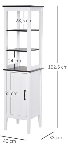 HOMCOM Mobile Bagno Alto Stretto, Mobiletto Bagno Salvaspazio con 3 Ripiani Aperti, Ripiano Regolabile, per Lavanderia, 40x38x162.5 cm, Bianco | Aosom Italy