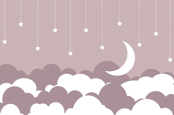 Carta da parati Luna e stelle nel cielo, Carta da parati per Bambini, Carta da parati popolare, w03626 - Tapeko.it