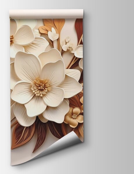 Carta da parati Gruppo di fiori bianchi e marroni, Carta da parati 3d fiori, Carta da parati popolare, w08984 - Tapeko.it