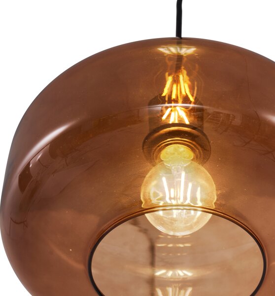 Lampada a sospensione retrò nera con vetro bronzo - Bizle