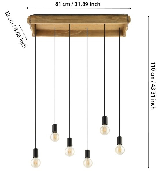 Eglo 43592 - Lampadario su corda WOOTTON 6xE27/40W/230V