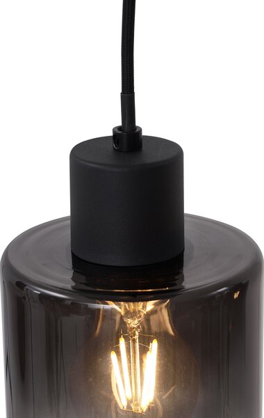 Lampada a sospensione moderna nera con vetro fumé 4 luci - Dame
