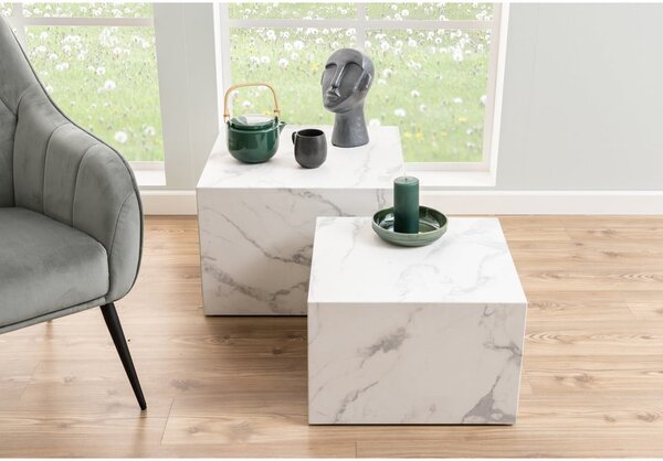Set di tavolini bianchi effetto marmo 2 pz 58x58 cm Dice - Actona