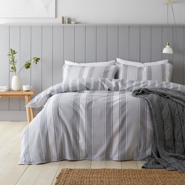 Biancheria da letto singola in flanella grigia 135x200 cm Ticking Stripe - Bianca