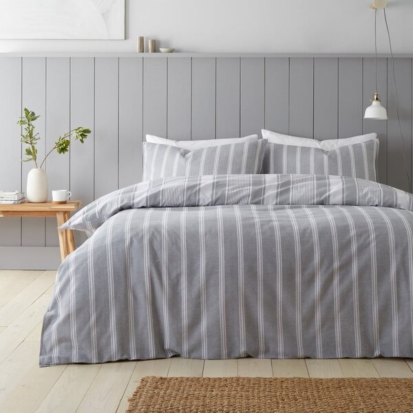Biancheria da letto singola in flanella grigia 135x200 cm Ticking Stripe - Bianca