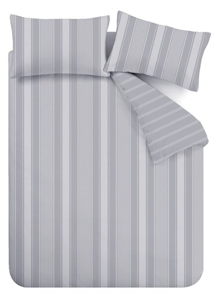 Biancheria da letto singola in flanella grigia 135x200 cm Ticking Stripe - Bianca