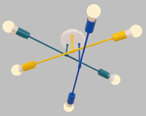 Lampadario a plafone CAMBRIDGE 6xE27/20W/230V blu/giallo