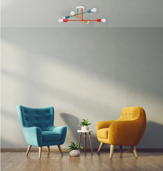 Lampadario a plafone CAMBRIDGE 6xE27/20W/230V blu/rosso/arancione