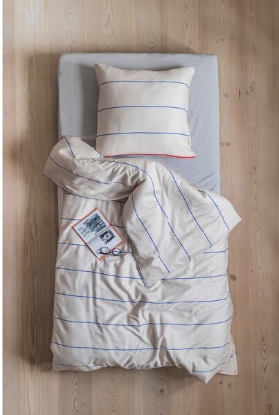 Biancheria da letto singola in cotone satin blu-beige 140x200 cm Align - Mette Ditmer Denmark