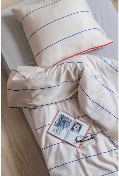Biancheria da letto singola in cotone satin blu-beige 140x200 cm Align - Mette Ditmer Denmark