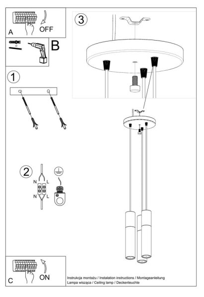 Sollux SL.1013 - Lampadario a sospensione con filo PABLO 3xGU10/40W/230V bianco