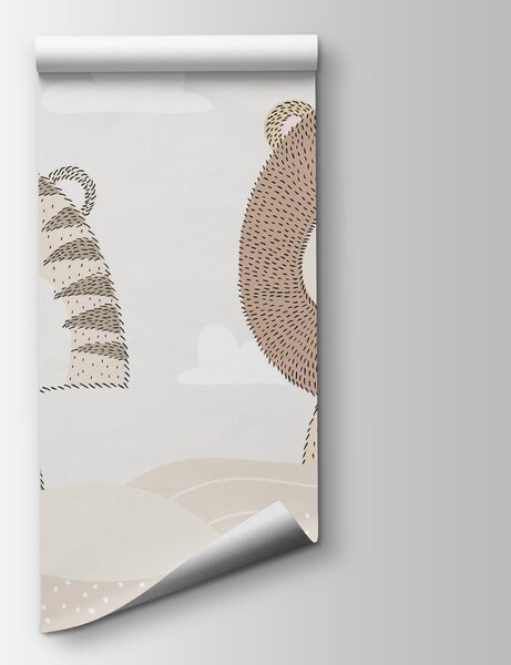 Carta da parati Leone e tigre nel deserto, Carta da parati per Bambini, Carta da parati popolare, w03377 - Tapeko.it