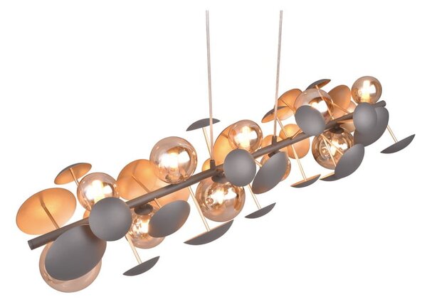 Lampada a sospensione con paralume in vetro grigio-oro Bubble - Trio Select
