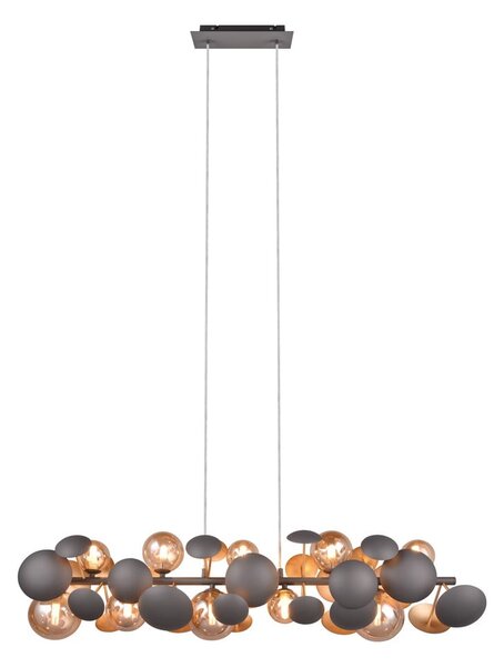 Lampada a sospensione con paralume in vetro grigio-oro Bubble - Trio Select