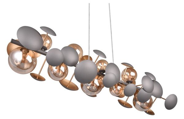 Lampada a sospensione con paralume in vetro grigio-oro Bubble - Trio Select