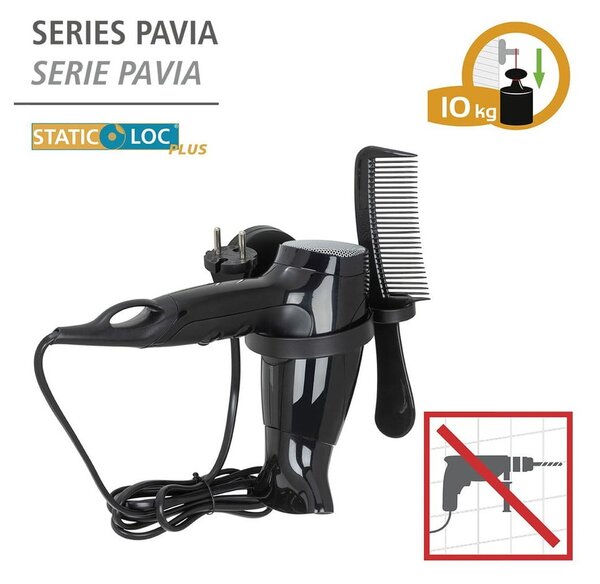 Supporto per asciugacapelli a parete Static-Loc® nero Pavia - Wenko