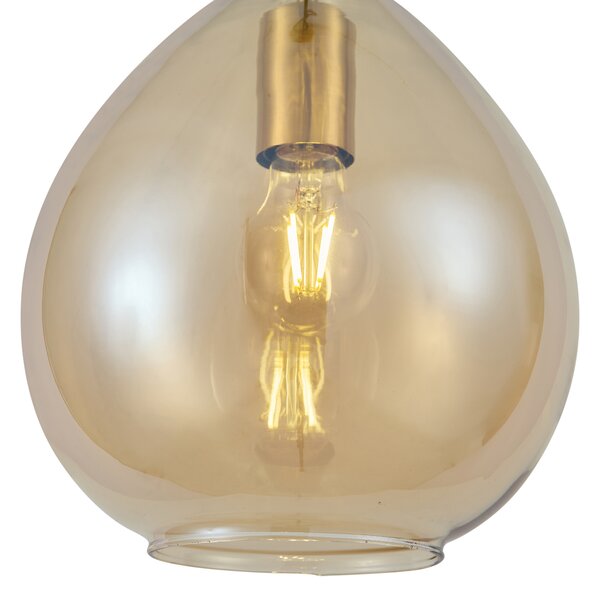 Smart hanglamp goud met amber glas 3-lichts incl. Wifi A60 - Traditional