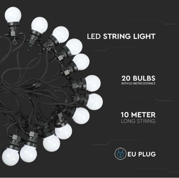 Catena LED da esterno STRING 10m 20xLED/0,5W/24/230V 3000K IP44