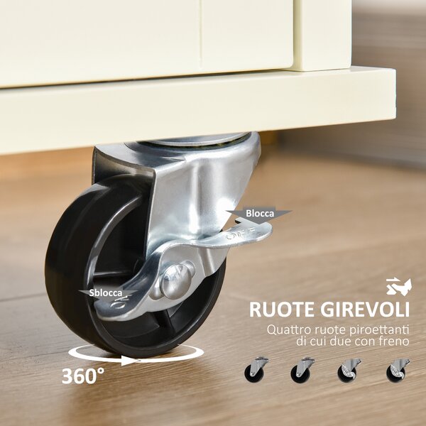 HOMCOM Isola per Cucina in Legno e MDF con Cassetti, Armadietto, Portasciugamani e 4 Ruote, per Utensili, 110x49.5x89.5cm, Bianco | Aosom