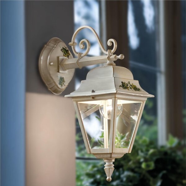 Applique da esterno in materiale Ceramico SMALL 17,5x17,5x h 44 cm peso 1,9 kg - IP 43 Attacco Lampada E 27 interno esterno, con vetri Bianco Sfumato Oro