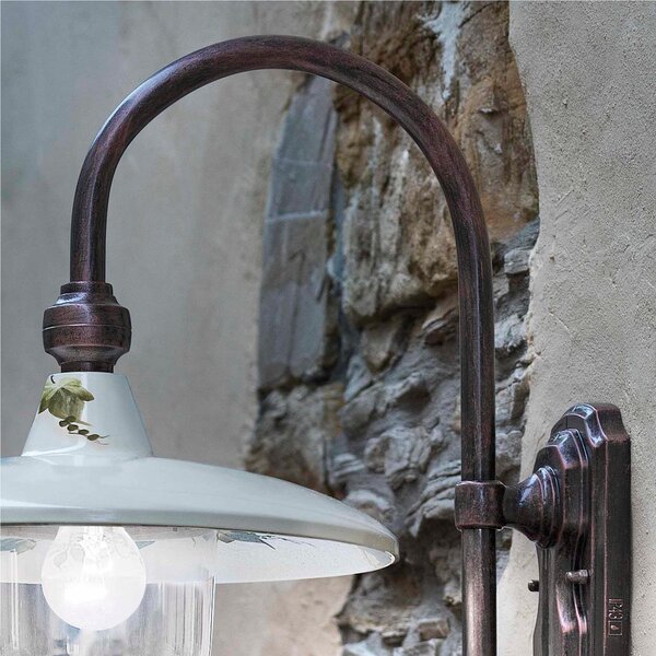 Applique da esterno in materiale Ceramico LINEA CAMPOBASSO 40x40x h 47 cm peso 1,9 kg - Attacco Lampada E 27 interno esterno, con vetri Nero Sfumato Rame